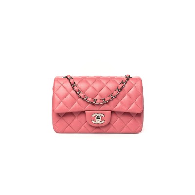 CHANEL LAMBSKIN QUILTED MINI RECTANGULAR FLAP PINK  A01116 (20*13*6cm) 